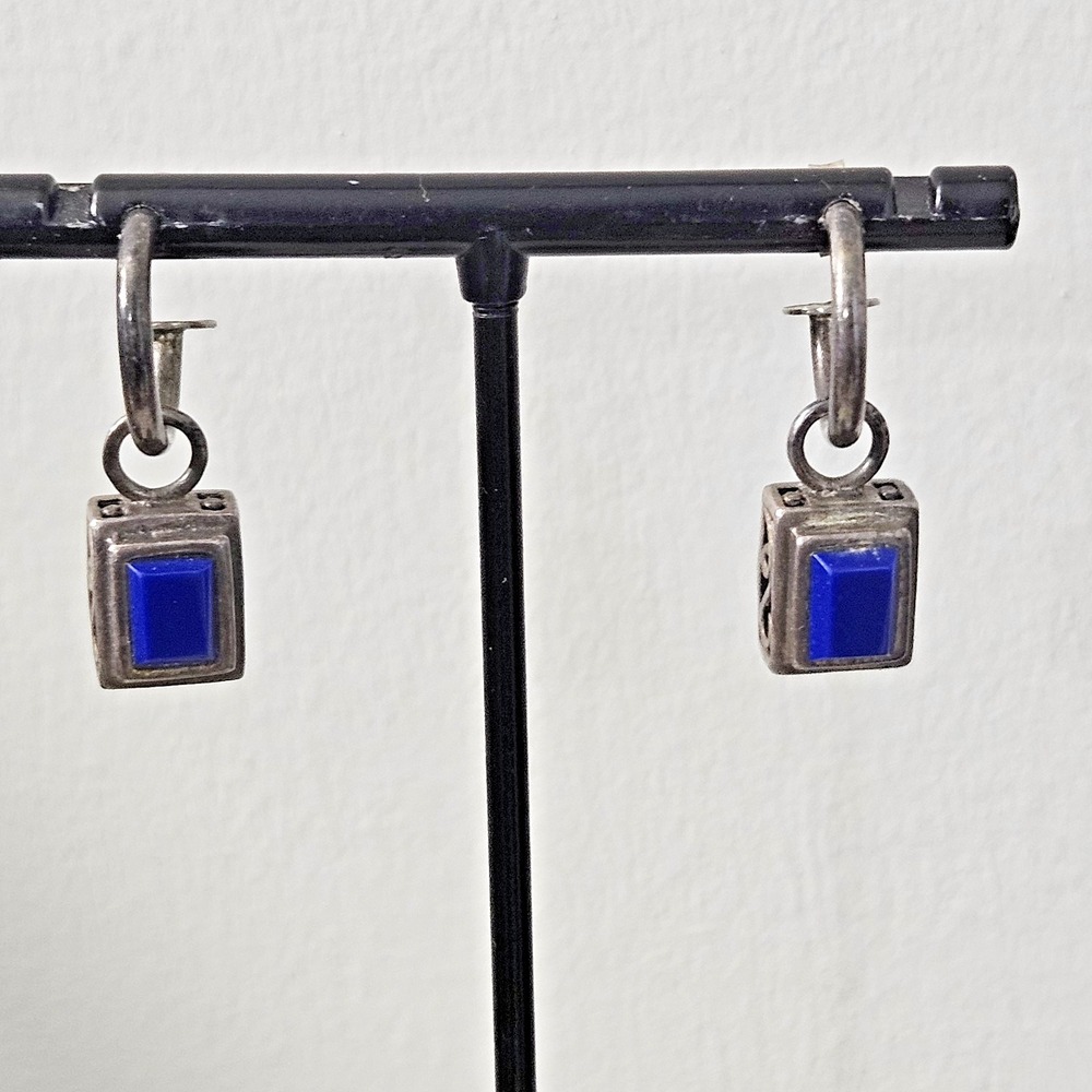 Vintage Sterling Silver Blue Earrings Filagree Floral Dangle Drop